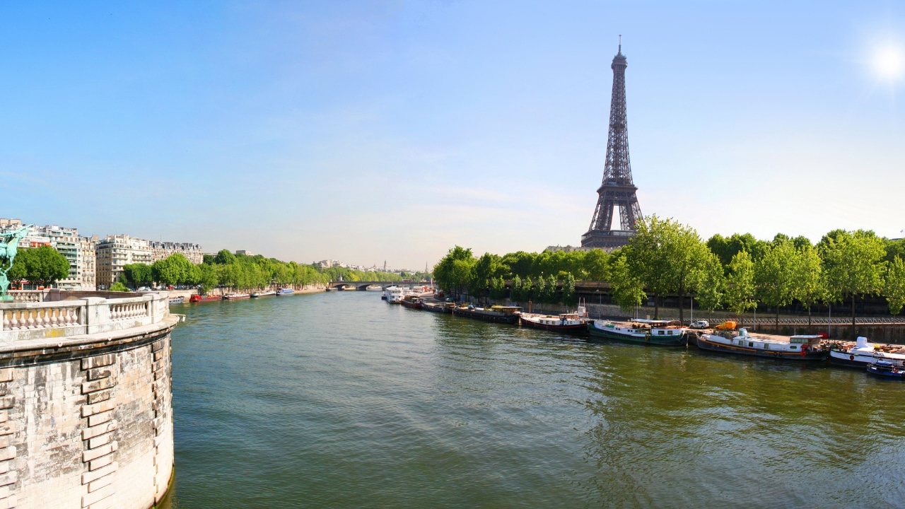 Eiffel tower in Paris, near the Seine river.