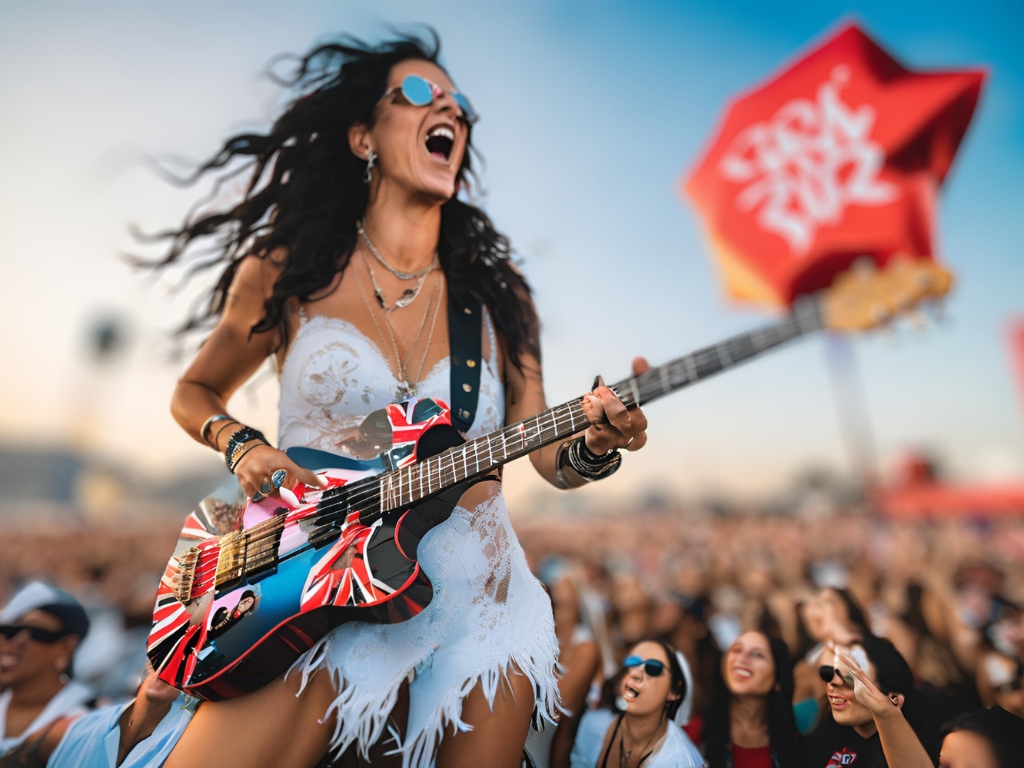 Artista se apresentando durante o festival Rock in Rio no Rio de Janeiro, Brasil.