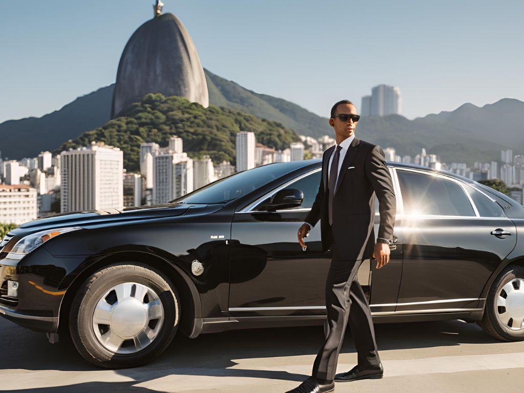 segurança perto dum carro VIP durante o G20 no Rio de Janeiro, Brasil.