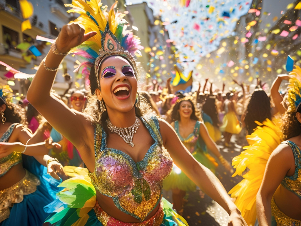 Mulher comemorando o Carnaval do Rio de Janeiro na rua.