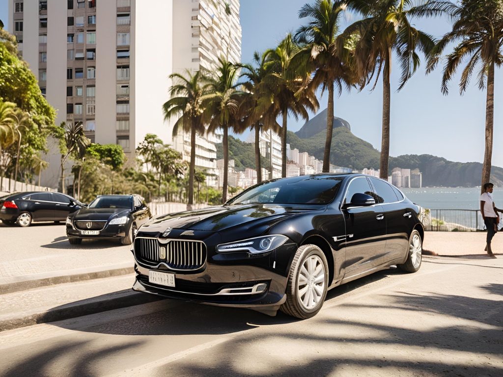 black modern executive car in Rio de Janeiro, Brazil.