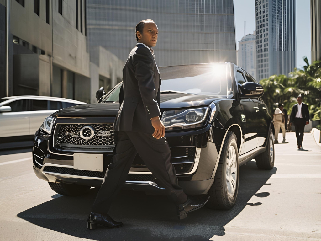 Private security agent close to an executive car in Rio de Janeiro.