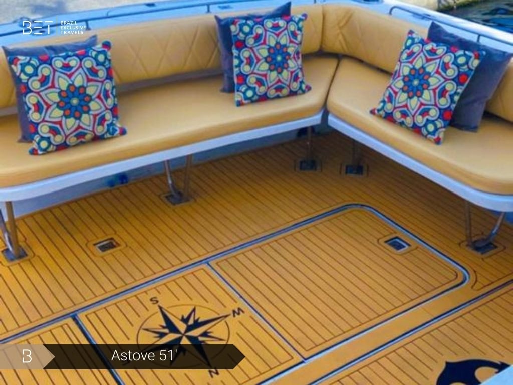 Astove 51 yacht rental in Rio de Janeiro cruising on clear blue waters.