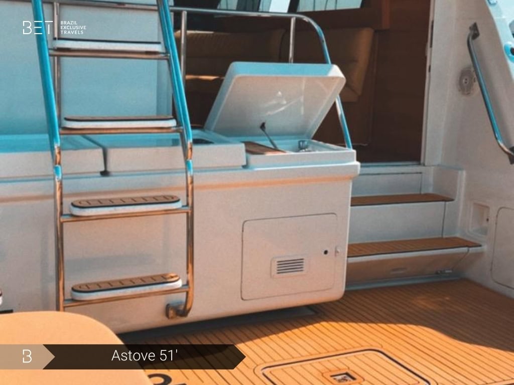 Astove 51 yacht rental in Rio de Janeiro cruising on clear blue waters.