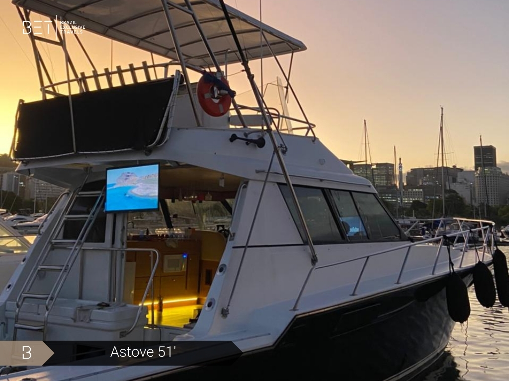 Astove 51 yacht rental in Rio de Janeiro cruising on clear blue waters.