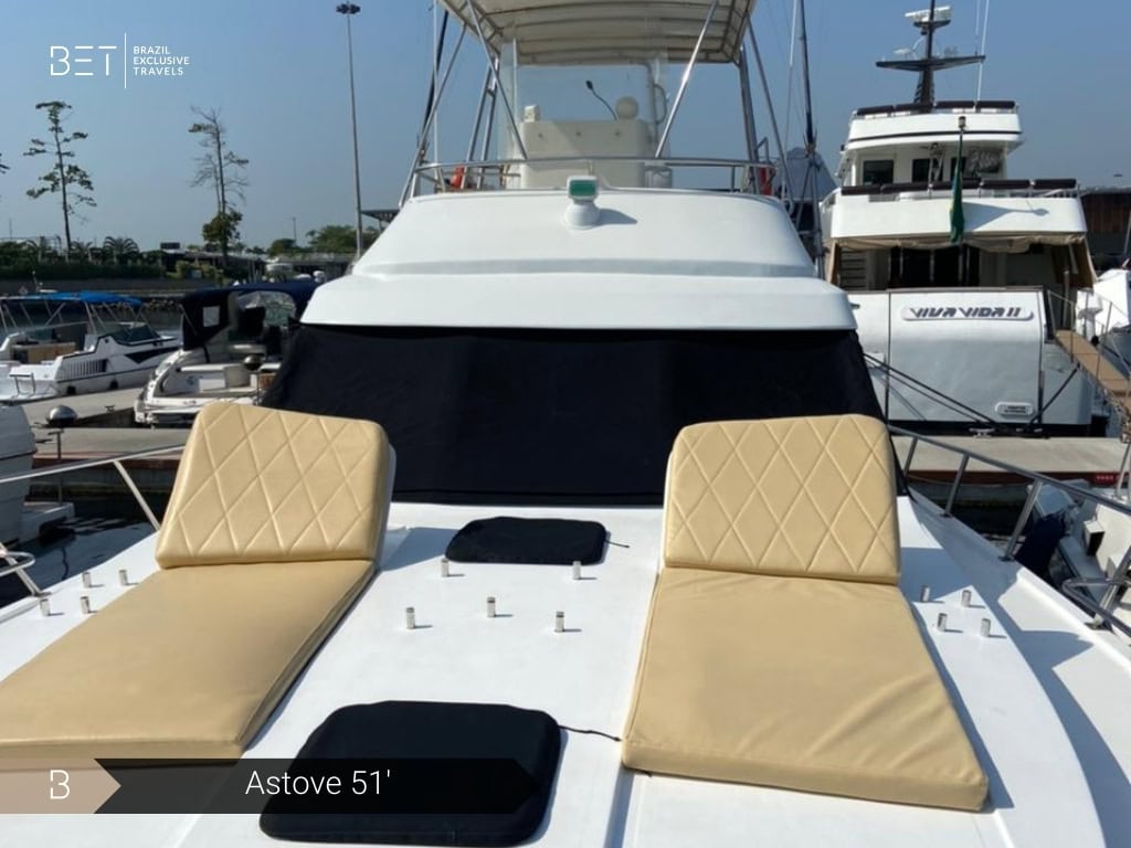 Astove 51 yacht rental in Rio de Janeiro cruising on clear blue waters.