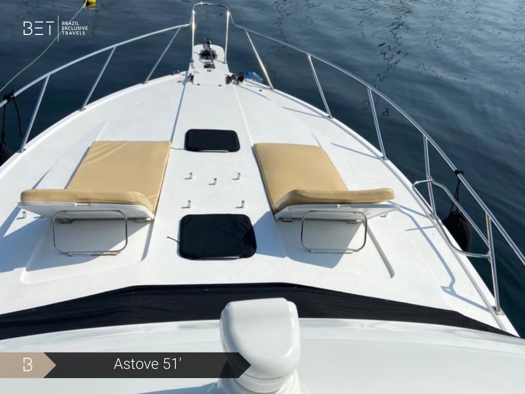 Astove 51 yacht rental in Rio de Janeiro cruising on clear blue waters.