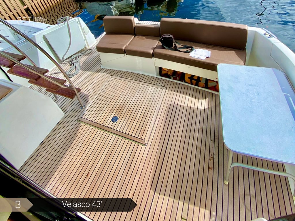 Velasco 43 yacht rental in Rio for cozy and stylish journeys.