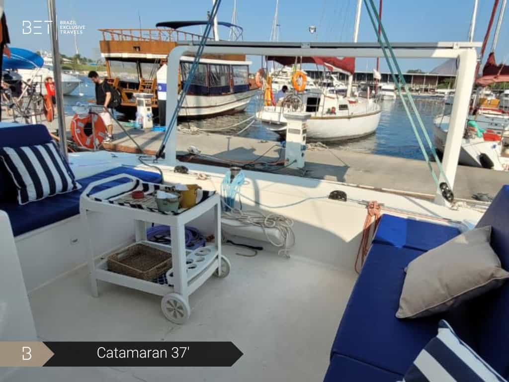 Private catamaran for rental in Rio de Janeiro, Brazil.
