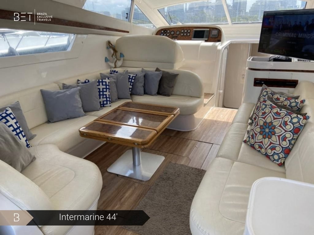 Intermarine 44 yacht rental in Rio for ultimate comfort and style.