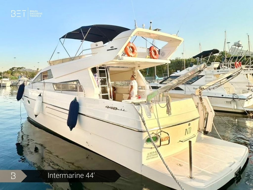 Intermarine 44 yacht rental in Rio for ultimate comfort and style.