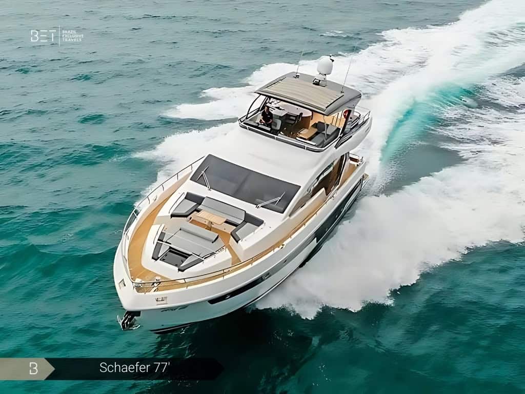Schaefer 77 yacht rental in Rio, designed for exclusive luxury.