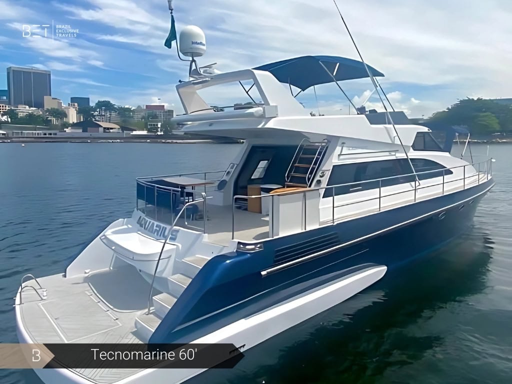 Tecnomarine 60 yacht rental in Rio for ultimate luxury and relaxation.