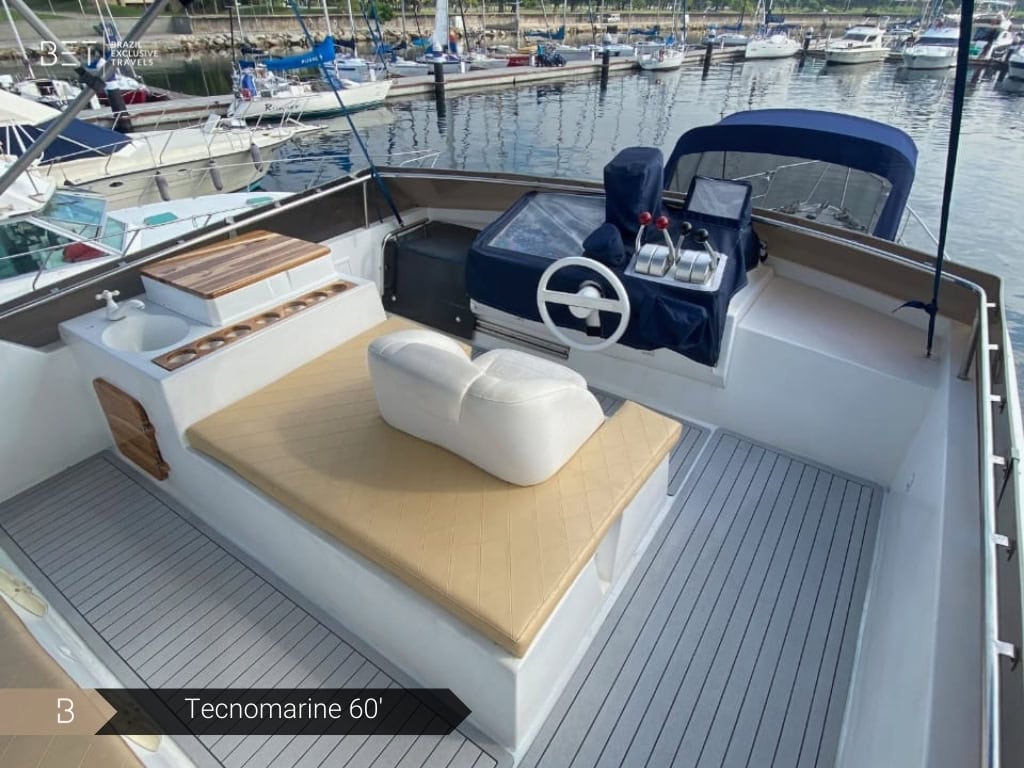 Tecnomarine 60 yacht rental in Rio for ultimate luxury and relaxation.