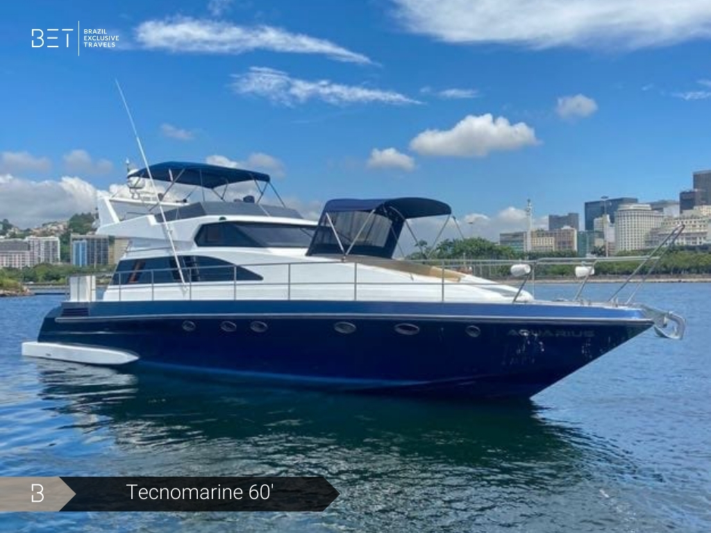 Tecnomarine 60 yacht rental in Rio for ultimate luxury and relaxation.