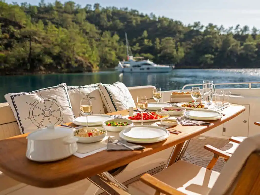 Interior of a yacht for rental in Rio de Janeiro, Brazil.