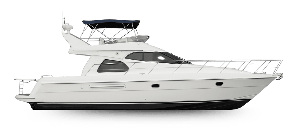 Intermarine 44' ancorado com o Pão de Açúcar ao fundo.