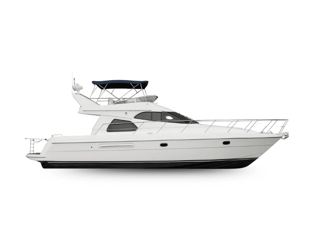 Intermarine 44' ancorado com o Pão de Açúcar ao fundo.