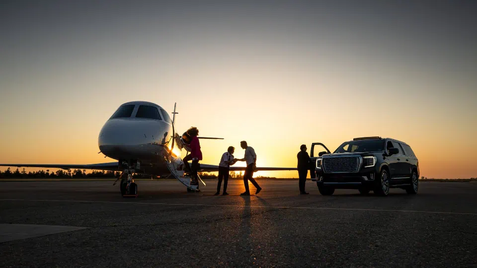 Chauffeur service to a private jet, highlighting seamless travel with plane tickets to Rio de Janeiro.