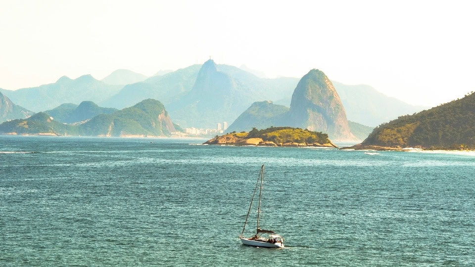 Rio de Janeiro’s coastline seen from the sea during a yacht tour
