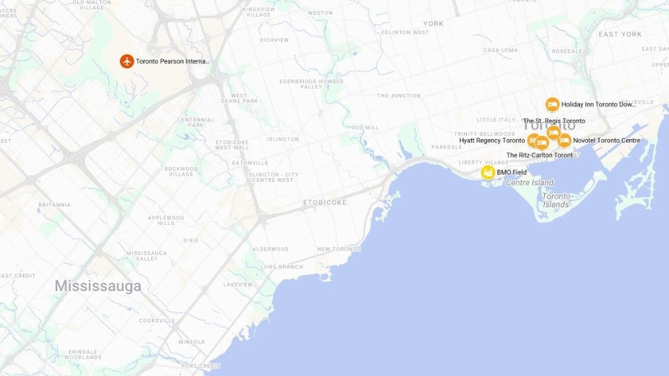 Canada - Toronto Map - Brazil Exclusive Travels - World Cup
