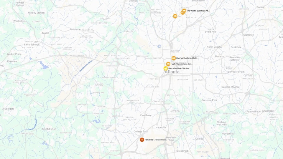 US - Atlanta Map - Brazil Exclusive Travels - World Cup