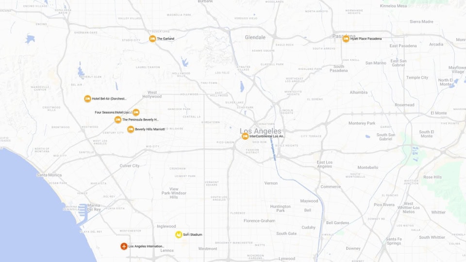 US - Los Angeles Map - Brazil Exclusive Travels - World Cup