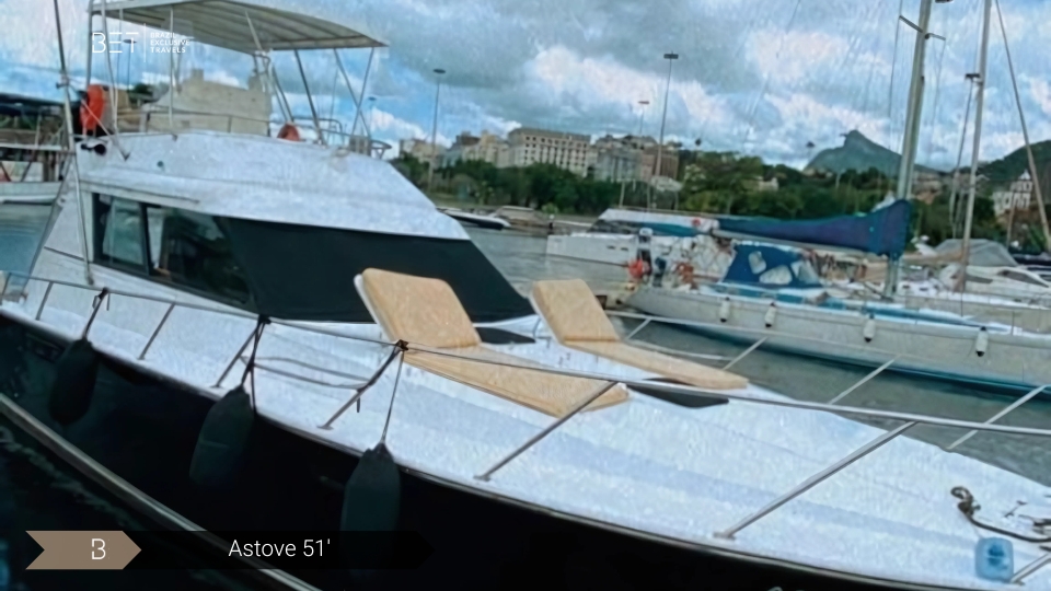 Astove 51 yacht rental in Rio de Janeiro cruising on clear blue waters.