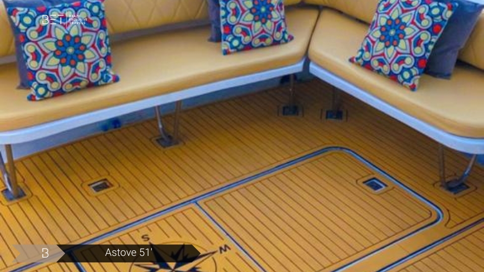 Astove 51 yacht rental in Rio de Janeiro cruising on clear blue waters.