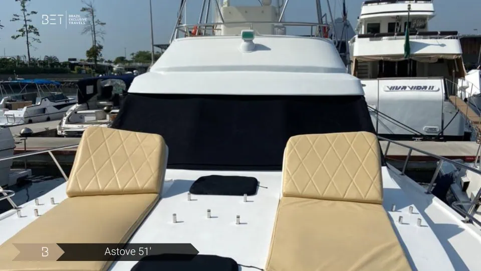 Astove 51 yacht rental in Rio de Janeiro cruising on clear blue waters.
