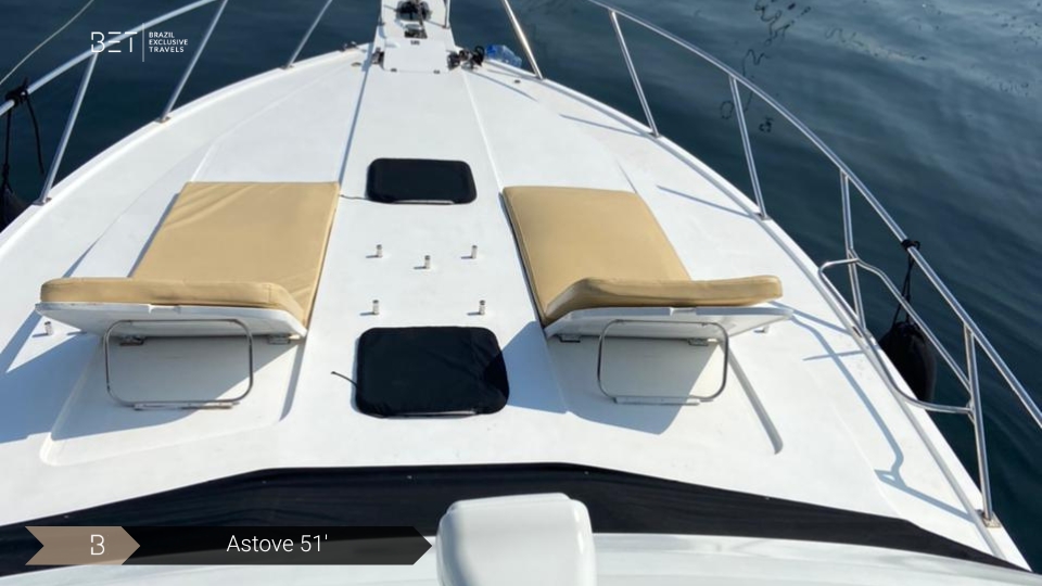 Astove 51 yacht rental in Rio de Janeiro cruising on clear blue waters.