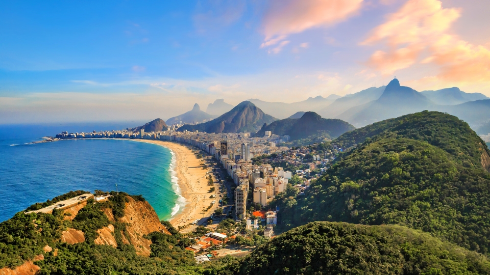 Copacabana, Rio de Janeiro View of Copacabana beach in Rio de Janeiro, with its iconic promenade and Atlantic coastline