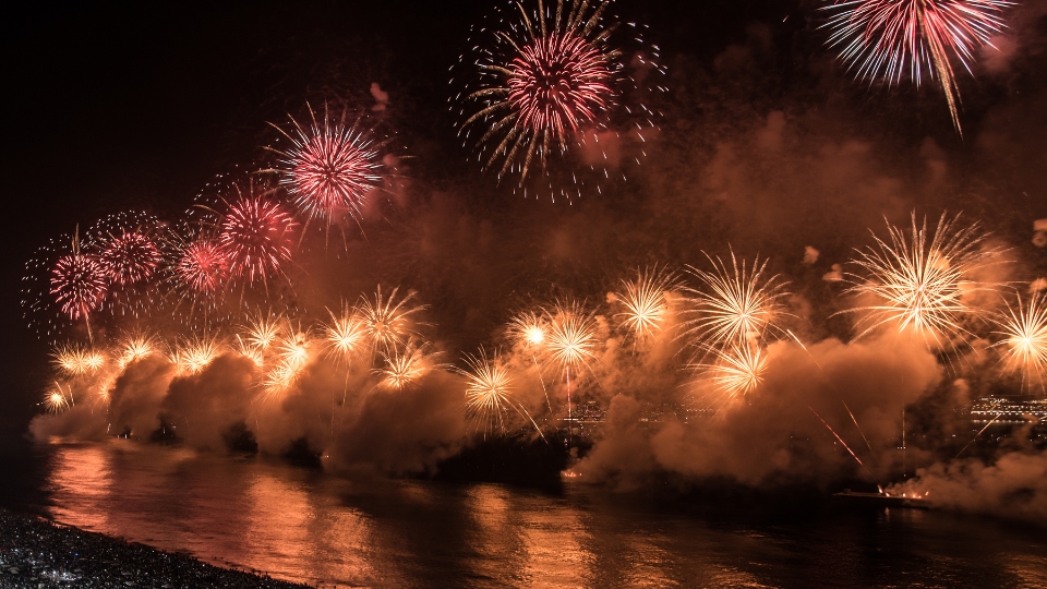 New Year in Copacabana, Rio de Janeiro New Year’s Eve fireworks over Copacabana beach in Rio de Janeiro, marking the city’s famous year-end celebration