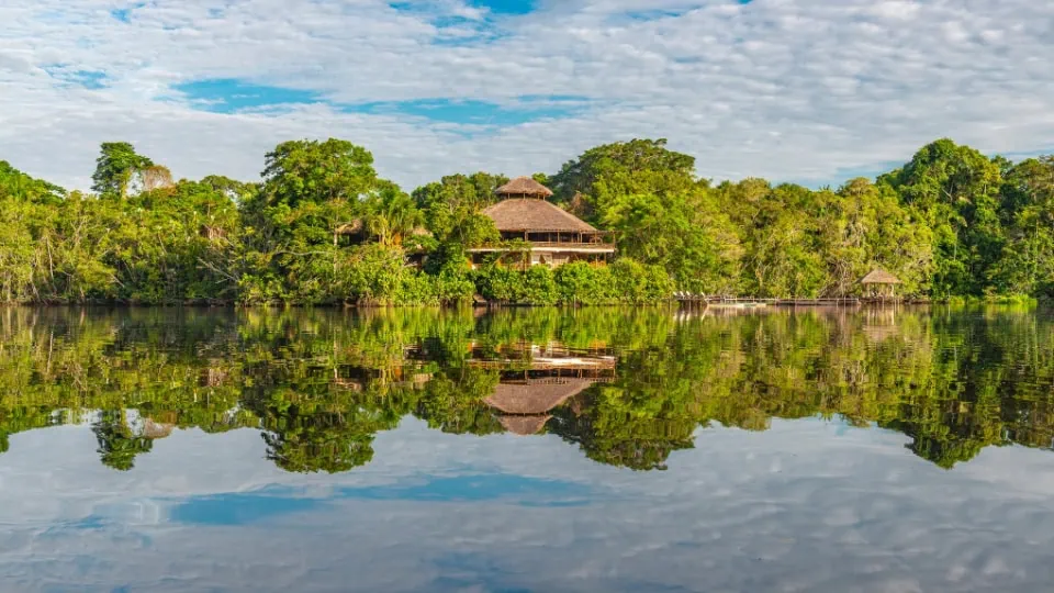 Amazon Lodge Luxury Amazon lodge surrounded by rainforest and river, offering a calm retreat during the carnival period