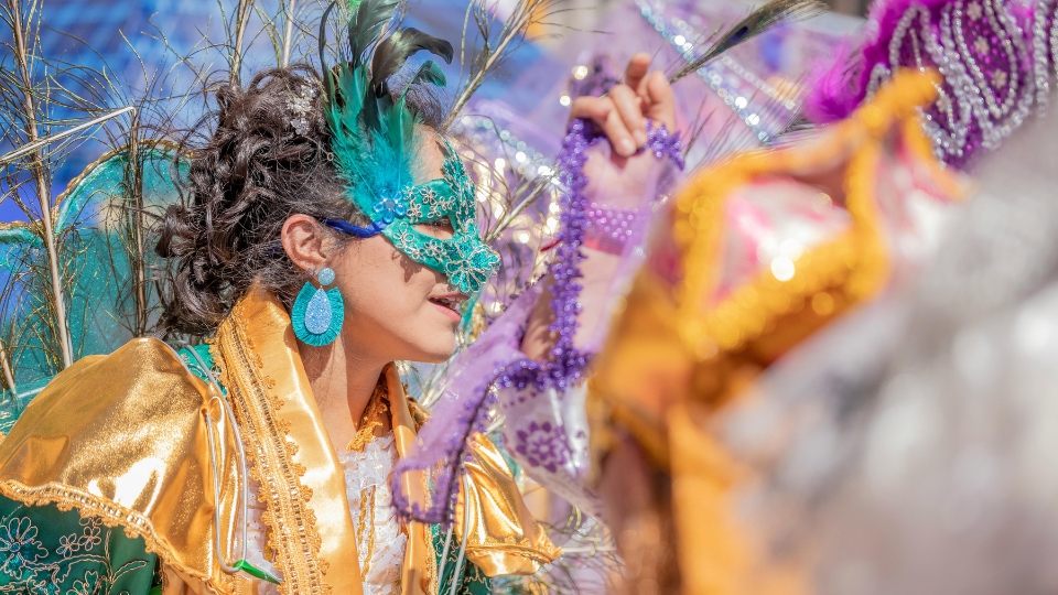 Carnival Dancer with costume Carnival dancer wearing a traditional costume inspired by the rhythms and cultural layers of carnival history