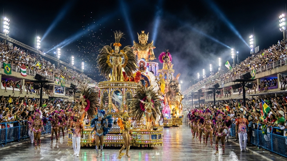 Carnival parade at the Sambadrome illustrating the scale and evolution of carnival history in Rio de Janeiro