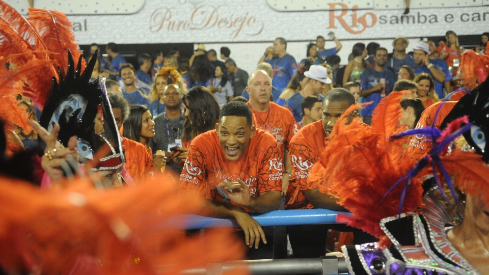 Will Smith at Carnival parade Will Smith watching Carnival from a VIP box at the Sambadrome in Rio de Janeiro, highlighting the presence of international celebrities